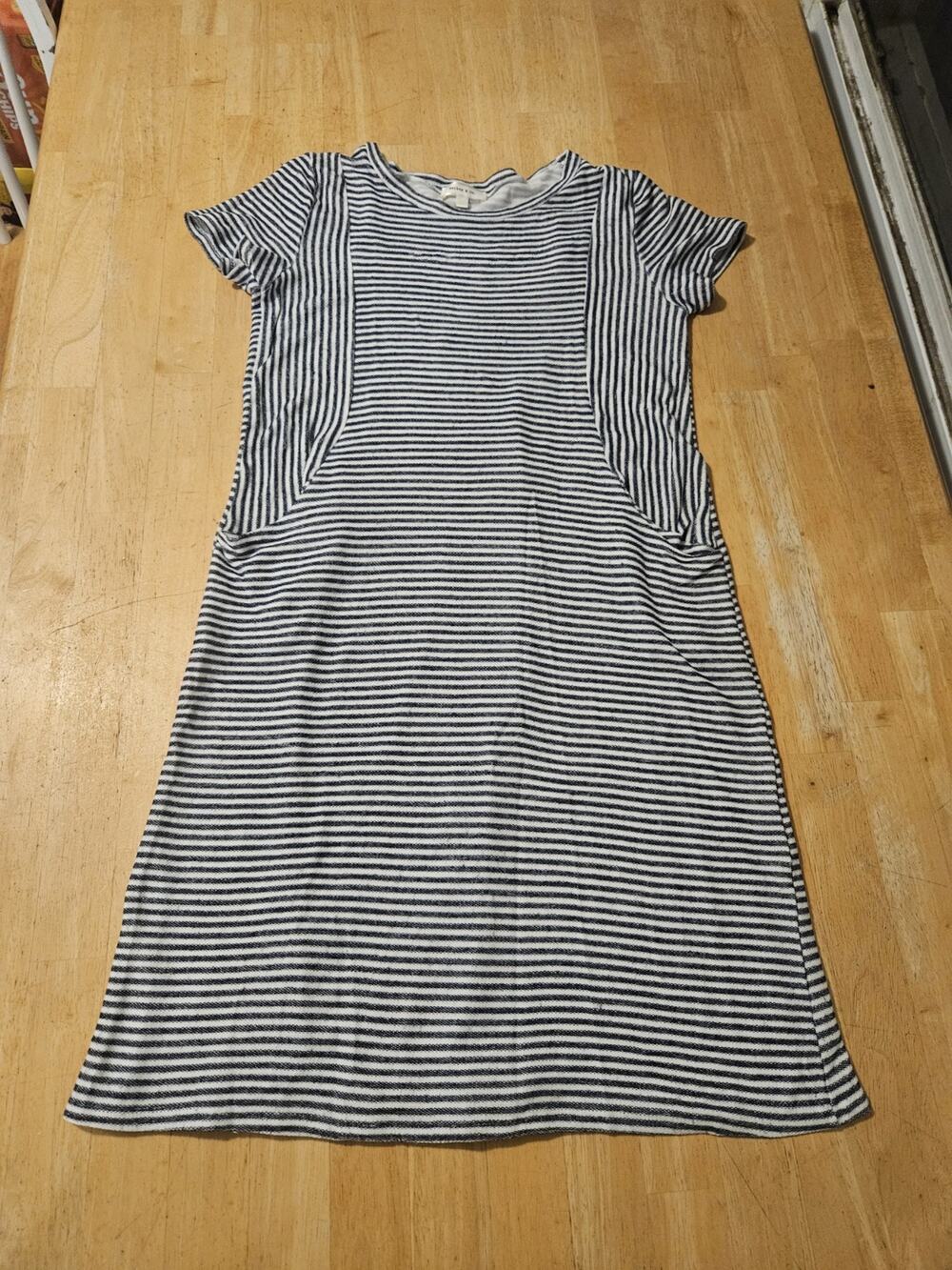 Hailey & Co. Women’s S Blue/White Striped Knit T-Shirt Midi Dress Pockets